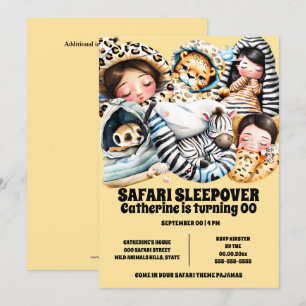 Safari thema sleepover sluimerpyjama kinder kaart