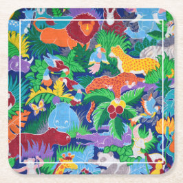 Safari Thema Verjaardag Regenboog Kleurrijke Parti Kartonnen Onderzetters