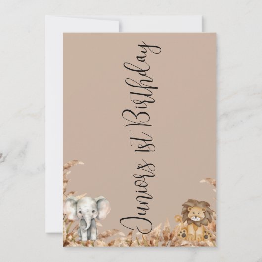 Safari Thema Wild Een 1e Kids Verjaardag Uitnodigi Kaart (Achterkant)