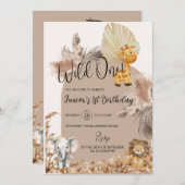 Safari Thema Wild Een 1e Kids Verjaardag Uitnodigi Kaart (Voorkant / Achterkant)