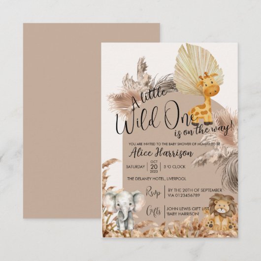 Safari Thema Wild Een Baby shower Uitnodiging (Voorkant / Achterkant)