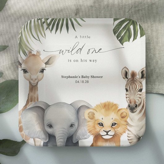 Safari Thema Wild One Dieren Baby Jongen Douche Papieren Bordje