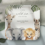 Safari Thema Wild One Dieren Baby Jongen Douche Papieren Bordje<br><div class="desc">Vier de komst van een babyjongen met PixeliaDesigns' "Wild One Safari Animals" baby showers borden, ontworpen om een vleugje avontuur toe te voegen aan uw speciale gelegenheid. Elk bord heeft schattige waterverf illustraties van schattige safari baby dieren omringd door weelderige tropische bladeren, ideaal voor een "Little Wild One" thema. Deze...</div>