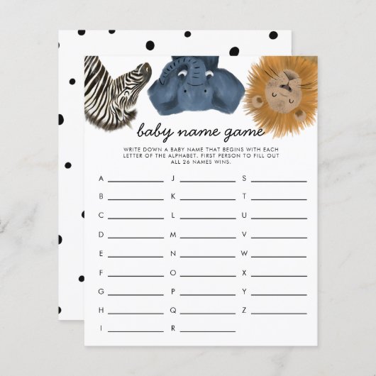 Safari Theme Baby Name Shower Game (Voorkant / Achterkant)
