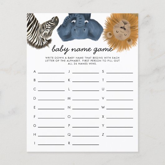 Safari Theme Baby Name Shower Game (Voorkant)