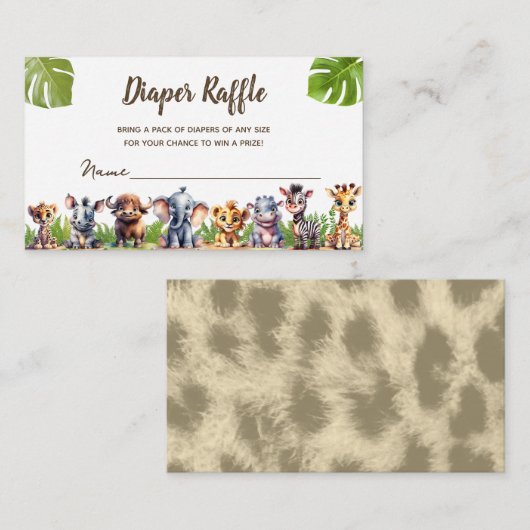 Safari Theme Baby shower Diaper Raffle Ticket Informatiekaartje (Voorkant / Achterkant)