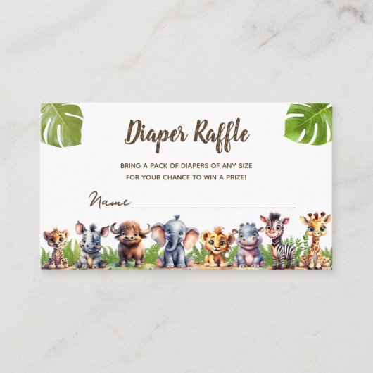 Safari Theme Baby shower Diaper Raffle Ticket Informatiekaartje (Voorkant)