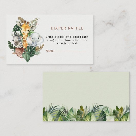 Safari Theme Baby shower Diaper Raffle Ticket Notitiekaartje (Voorkant / Achterkant)