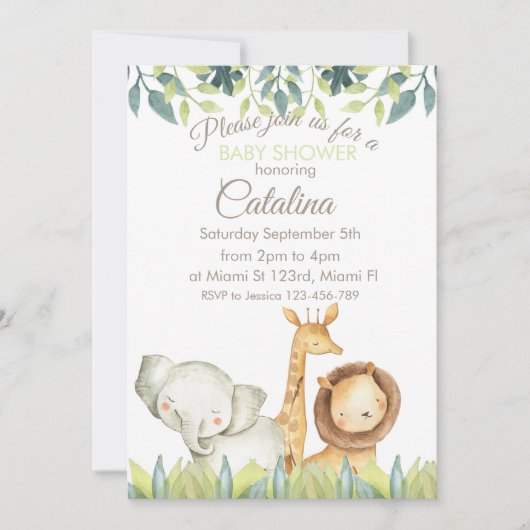 Safari Theme Baby Shower Invitation Kaart (Voorkant)