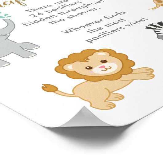 Safari Theme Baby shower Vind de Pacifier Game Poster (Hoek)