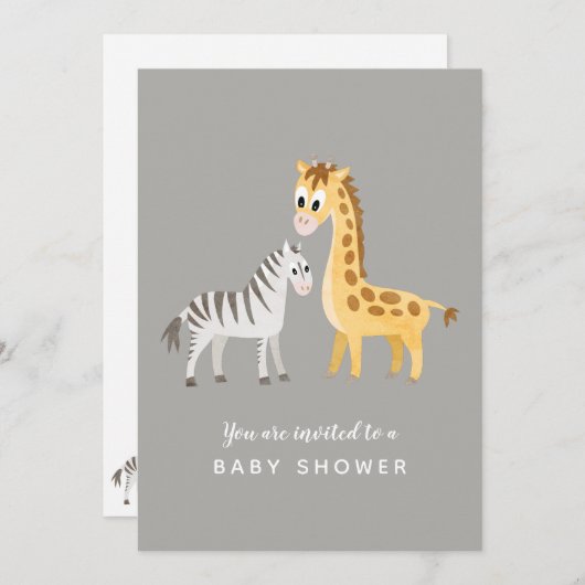 Safari Theme Baby shower Zebra en Giraffe Kaart (Voorkant / Achterkant)