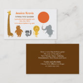 Safari Theme Birthday Party Planner Visitekaartje (Voorkant / Achterkant)