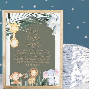 Safari Theme Late Night Diaper Gezegden Poster