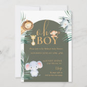 Safari Theme Oh Boy Baby shower Uitnodiging (Voorkant)