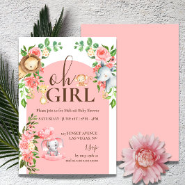 Safari Theme Oh Girl Baby shower Uitnodiging