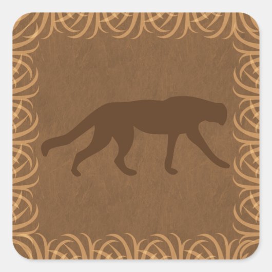 Safari Theme Wild Cat Silhouette Vierkante Sticker (Voorkant)