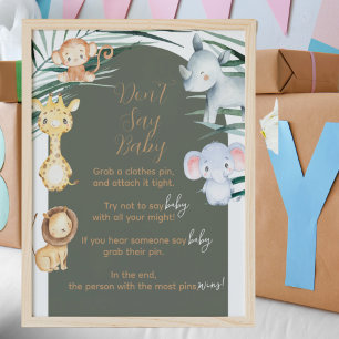 Safari Theme Zeg geen Baby shower Game Sign Poster