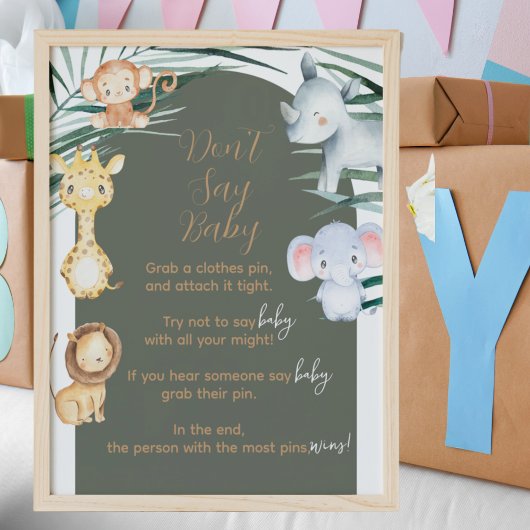 Safari Theme Zeg geen Baby shower Game Sign Poster