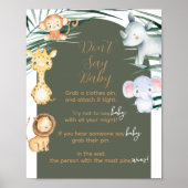 Safari Theme Zeg geen Baby shower Game Sign Poster (Voorkant)