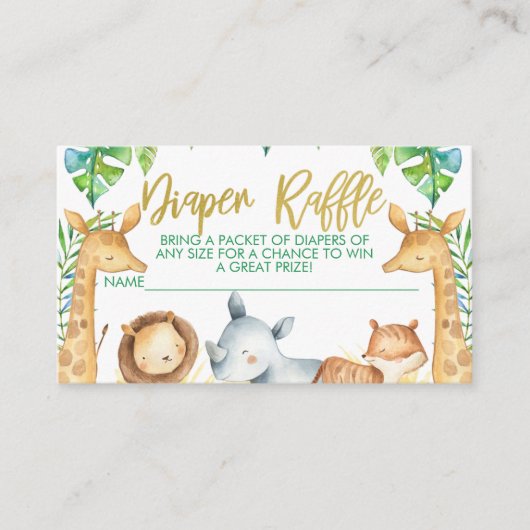 Safari Thormed Diaper Raffle Baby shower Ticket Informatiekaartje (Voorkant)