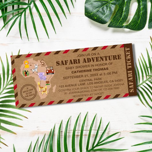 Safari Ticket Wild Animal Baby shower Kaart