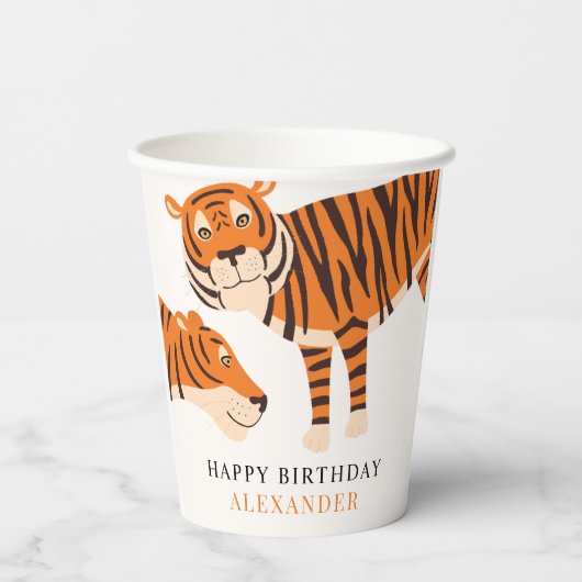 Safari Tiger Kinderen Happy Birthday Papieren Bekers (Achterkant)