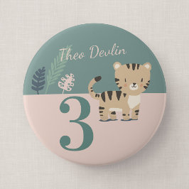 Safari Tijger Kind Leeftijd Verjaardagsbadge Ronde Button 4,0 Cm