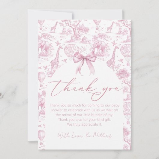 Safari Toile de Jouy Baby shower bedankkaart (Voorkant)