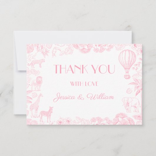 Safari Toile de Jouy Baby shower bedankkaart (Voorkant)