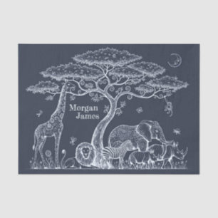 Safari Toile, Neutraal Baby Wilde Avontuur Marineb Tissuepapier
