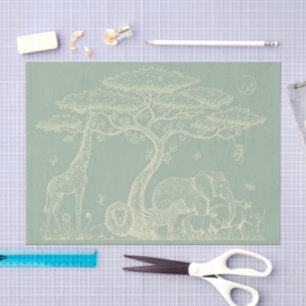 Safari Toile, Neutraal Groen Baby Wilde Avontuur Tissuepapier