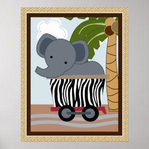 Safari Train Animals Nursery Art Poster