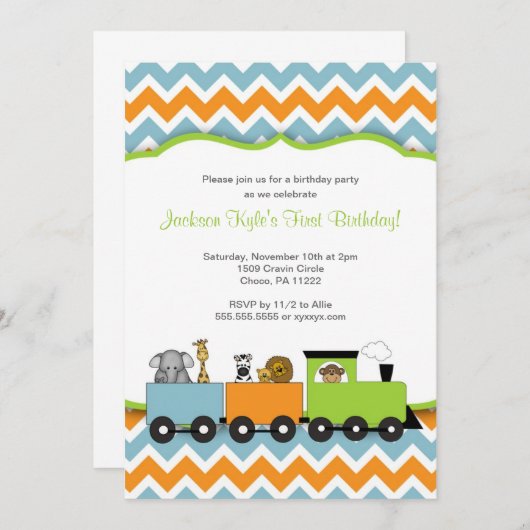 Safari Train Birthday party nodigt dierentuin uit Kaart (Voorkant / Achterkant)