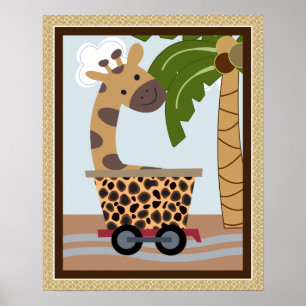 Safari Trein Dieren Kinderkamer Kunst Poster