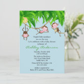 Safari Triplet Monkeys Baby shower Invitation Kaart (Staand voorkant)