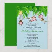 Safari Triplet Monkeys Baby shower Invitation Kaart (Voorkant / Achterkant)