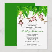 Safari Triplet Monkeys Baby shower Invitation Kaart (Voorkant / Achterkant)