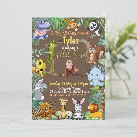 Safari Tropical Birthday-uitnodiging Kaart (Staand voorkant)