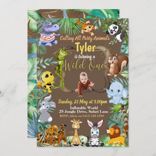 Safari Tropical Birthday-uitnodiging Kaart (Voorkant / Achterkant)