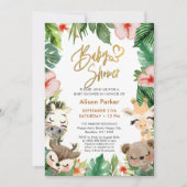 Safari Tropical Greenery Gold Script Baby shower Kaart (Voorkant)