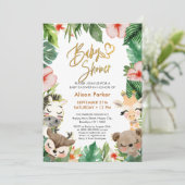 Safari Tropical Greenery Gold Script Baby shower Kaart (Staand voorkant)
