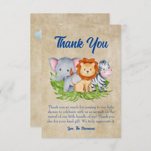 Safari Tropical Oerwoud Animals Baby Boy Shower Bedankkaart (Voorkant / Achterkant)