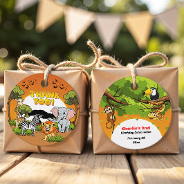Safari Tropical Oerwoud Animals Cartoon Dank u Bedankjes Labels