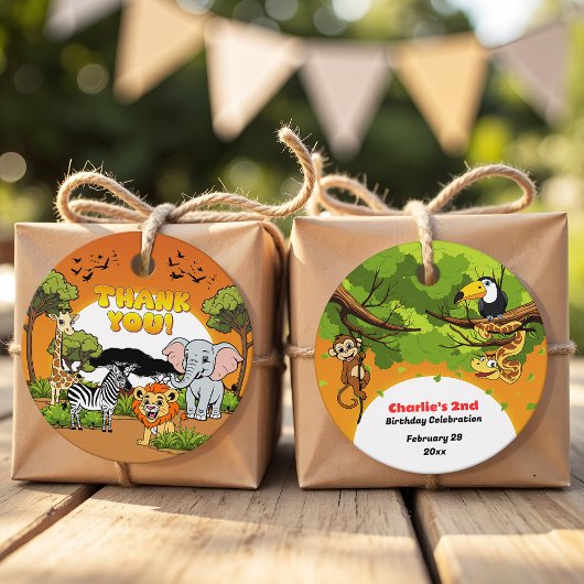 Safari Tropical Oerwoud Animals Cartoon Dank u Bedankjes Labels