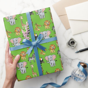 Safari Tropical Oerwoud Animals Schattige groen Cadeaupapier