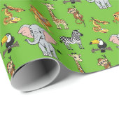 Safari Tropical Oerwoud Animals Schattige groen Cadeaupapier (Rol Hoek)