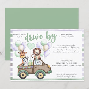Safari Truck en Cute Animals rijden op Baby shower Kaart