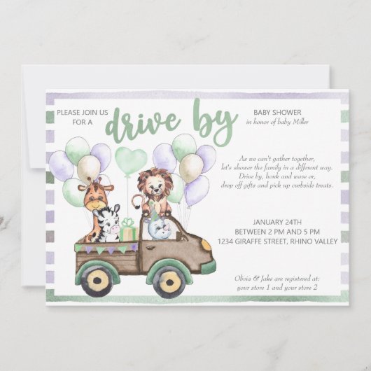 Safari Truck en schattige dieren rijden per Baby s Kaart (Voorkant)