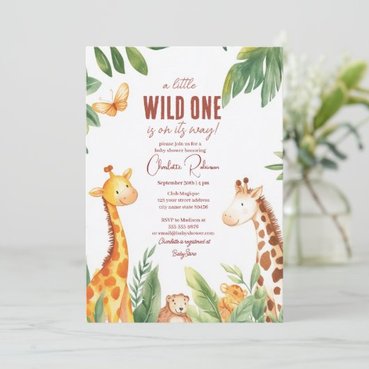 Safari twee Schattigee giraffe Baby shower Kaart (Staand voorkant)