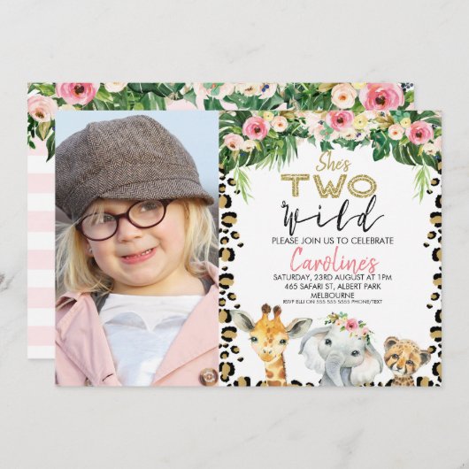Safari Twee Wilde Foto Birthday Uitnodiging voor m (Voorkant / Achterkant)